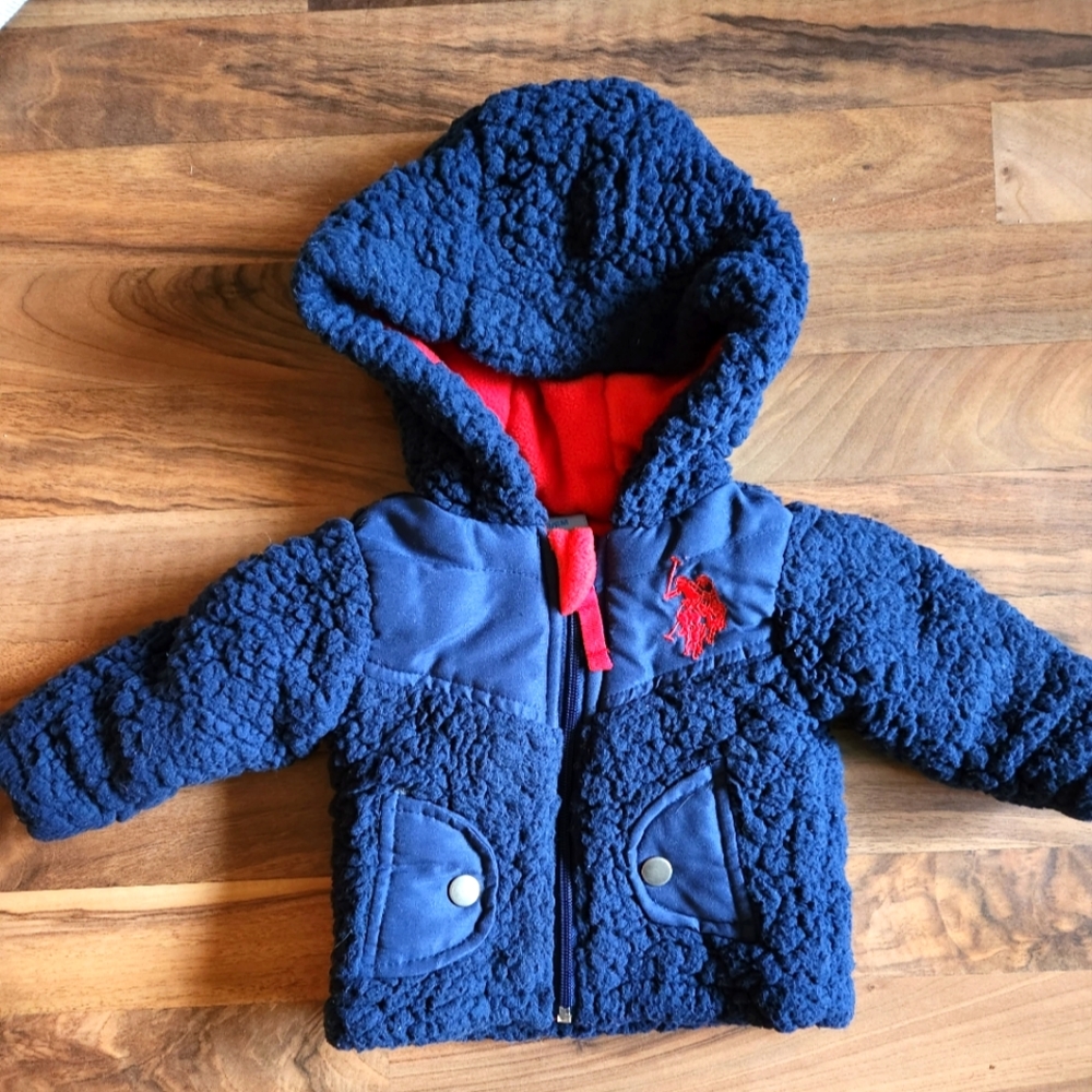 US Polo Assn Baby Sherpa Fleece Hooded Jacket 3-6 Months